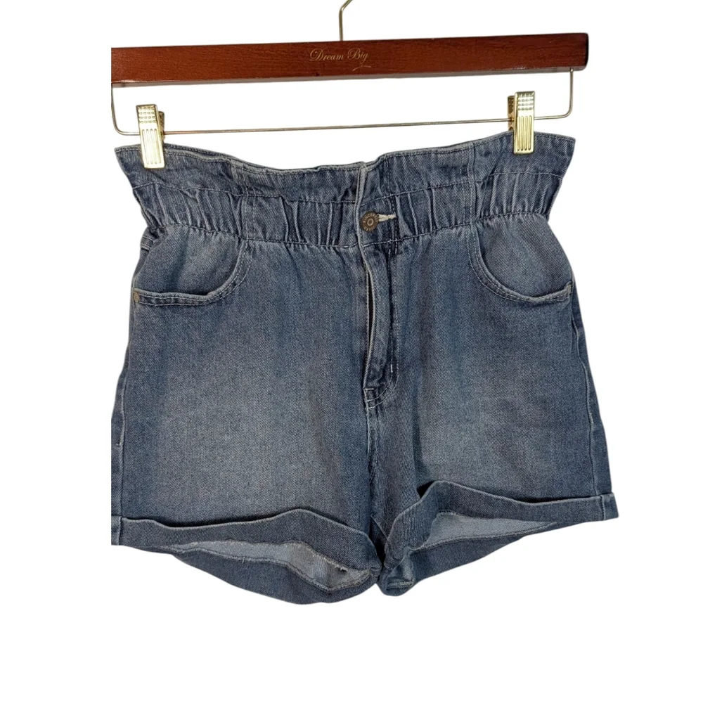 Sincerly Jules High Waisted Cuff Denim Blue Shorts - Picture 1 of 5